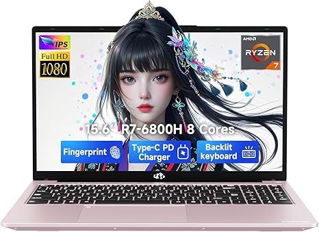 NIMO 15.6" IPS FHD-Gaming-Laptop, 8 Cores AMD Ryzen 7 6800H 16GB DDR5 RAM 256GB SSD (Beat i7-12700H, Up to 4.7GHz) AMD Radeon 680M GPU-Computer with 100W Type-C Backlit Keyboard, 180°Viewing
